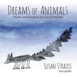 Dreams of Animals CD cover with hand-drawn coyote whose tail turns into a mountain range disappearing into the horizon